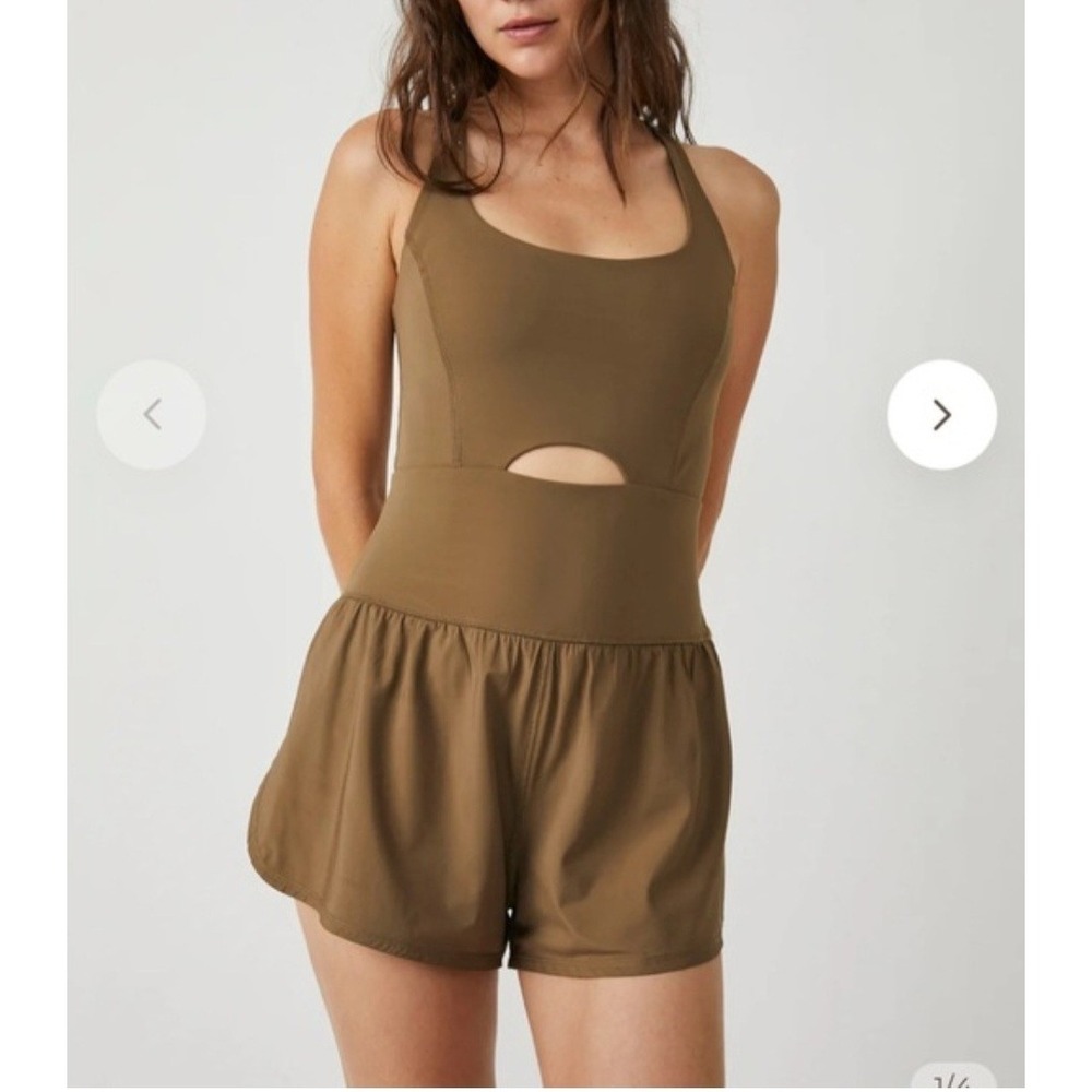 Free People Movement Hot Shot Onesie Romper Brown Cutout Activewear Womens S